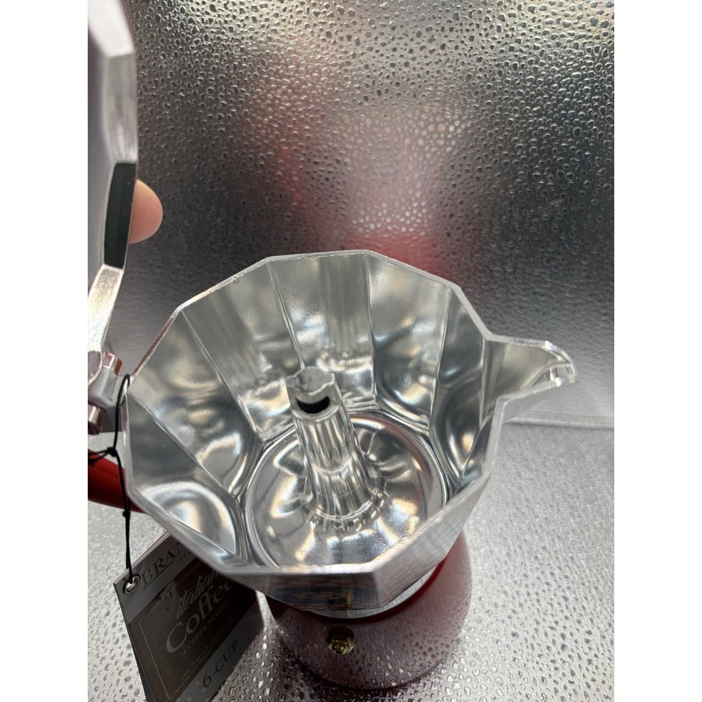 NEW Brandani 6 CUP Italian Coffee Maker MOKA POT Aluminum SICILIAN PATTERN NWT - Picture 2 of 4